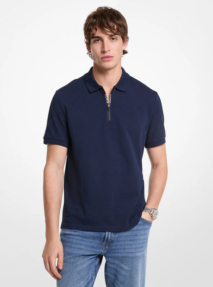 Michael Kors Cotton Zip-Up Polo Shirt MIDNIGHT