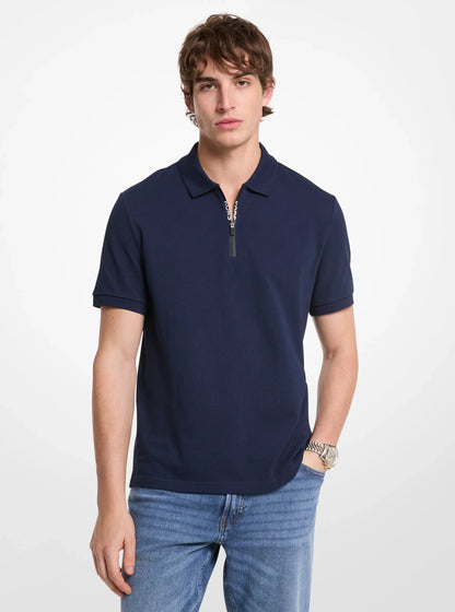 Michael Kors Cotton Zip-Up Polo Shirt MIDNIGHT