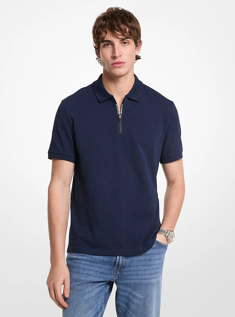 Michael Kors Cotton Zip-Up Polo Shirt MIDNIGHT