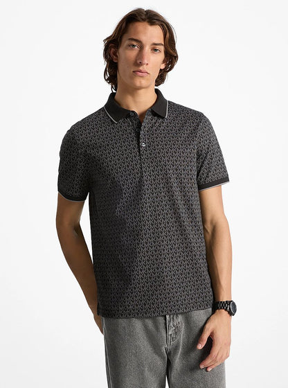 Michael Kors Greenwich Signature Logo Print Cotton Polo Shirt BLACK