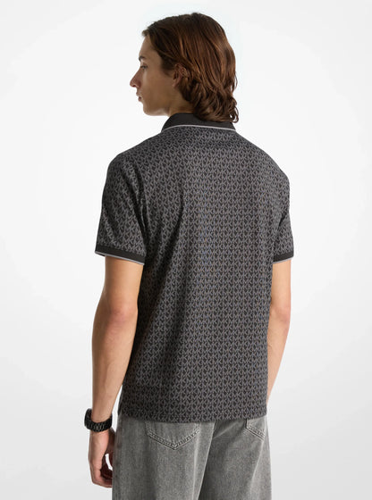 Michael Kors Greenwich Signature Logo Print Cotton Polo Shirt BLACK