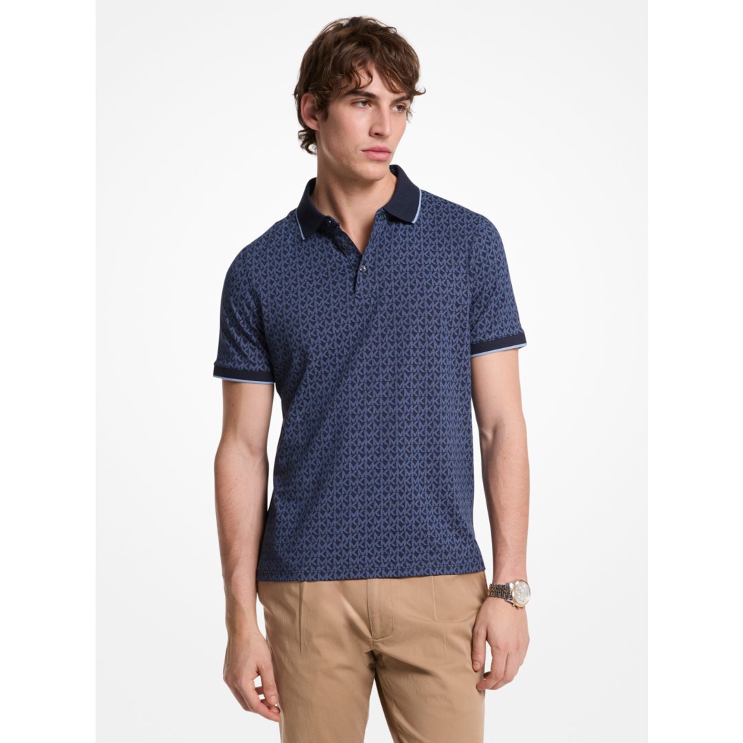 Michael Kors Greenwich Signature Logo Print Cotton Polo Shirt MIDNIGHT