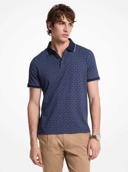 Michael Kors Greenwich Signature Logo Print Cotton Polo Shirt MIDNIGHT
