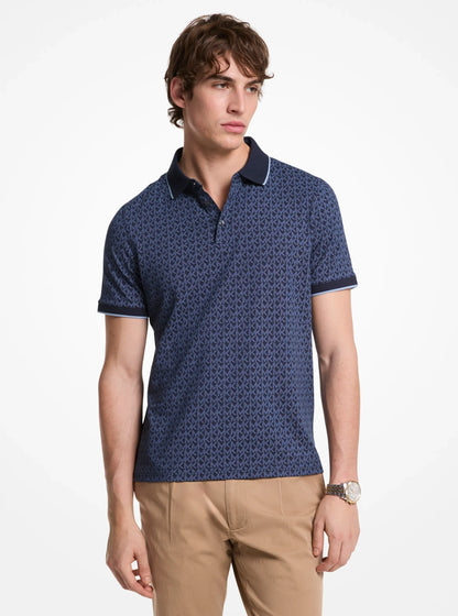 Michael Kors Greenwich Signature Logo Print Cotton Polo Shirt MIDNIGHT