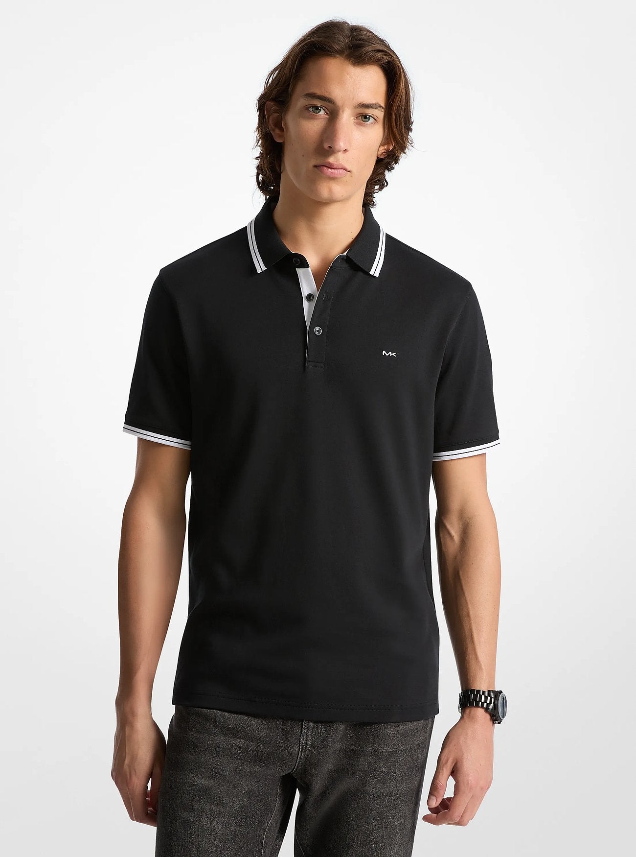 Michael Kors Greenwich Cotton Polo Shirt BLACK