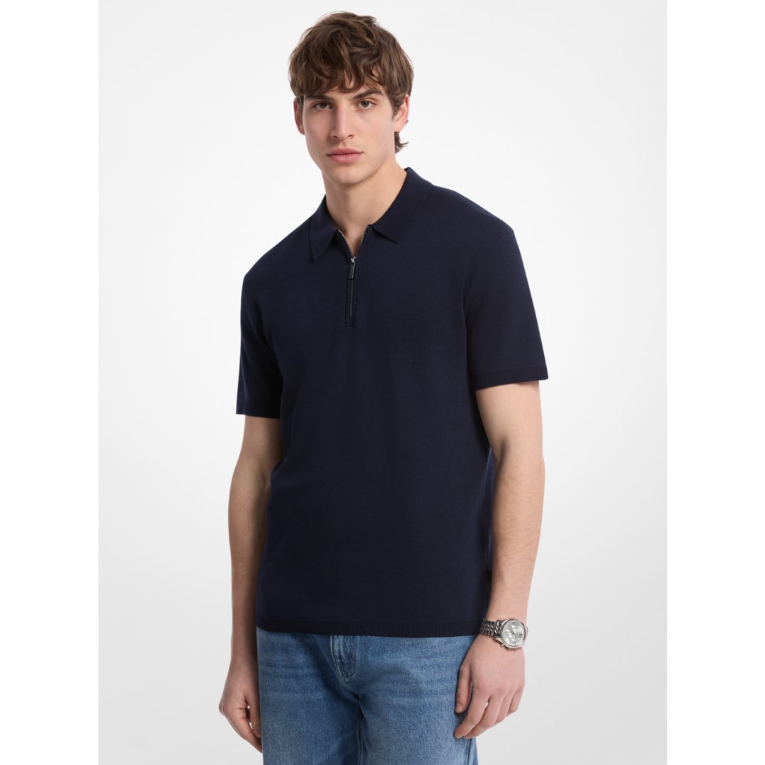 Michael Kors Cotton Zip-Up Polo Shirt MIDNIGHT