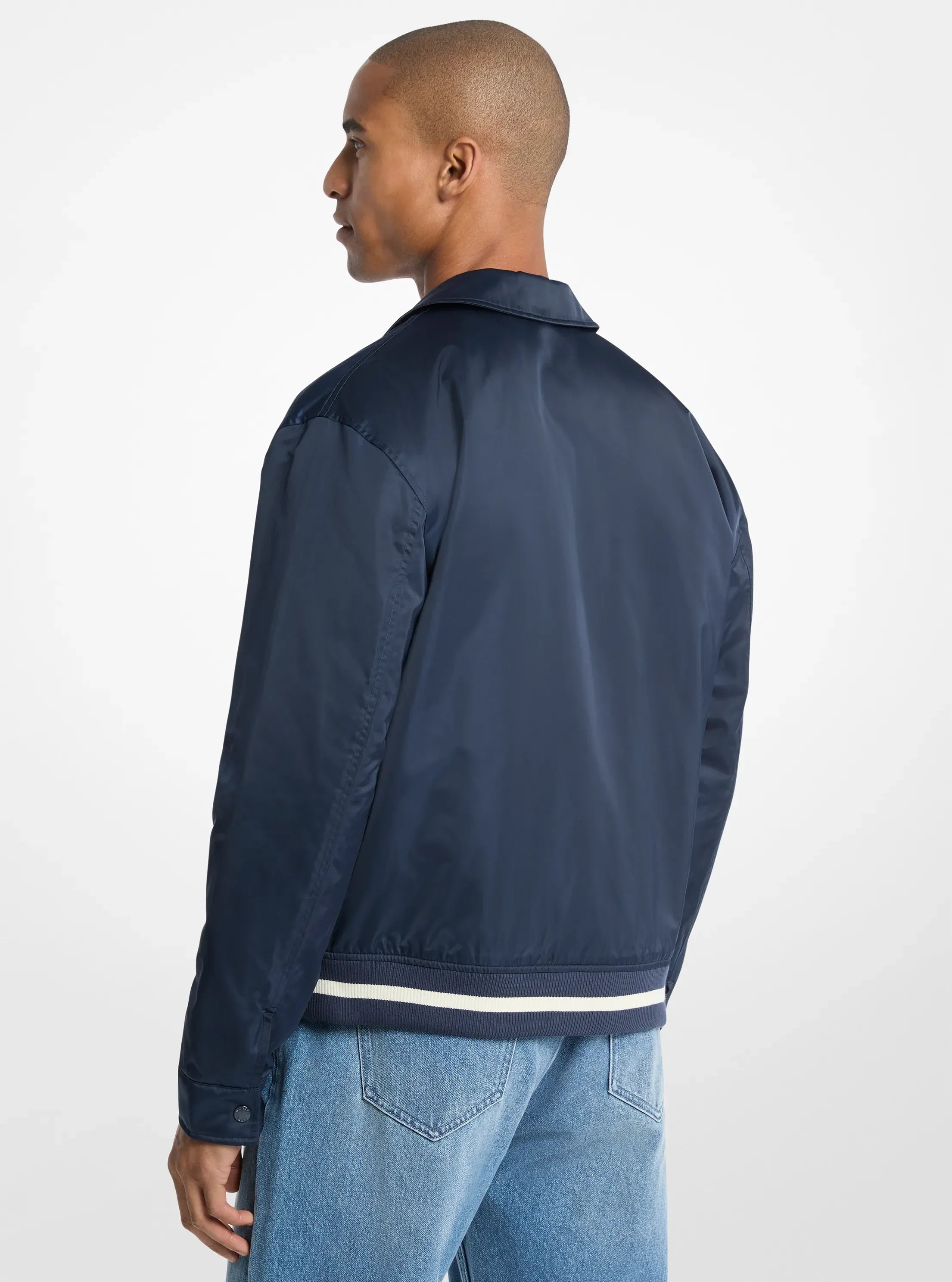 Michael Kors KORS Matte Satin Varsity Jacket MIDNIGHT