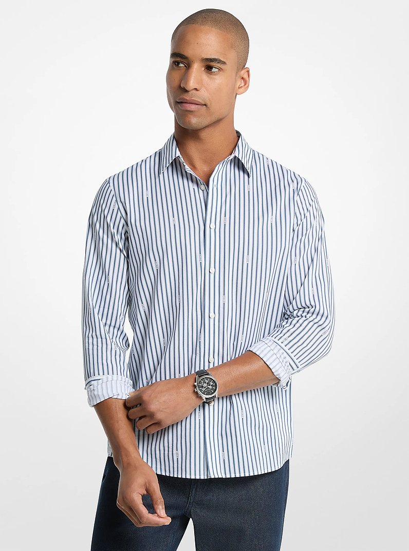 Michael Kors Striped Cotton Blend Shirt DENIM
