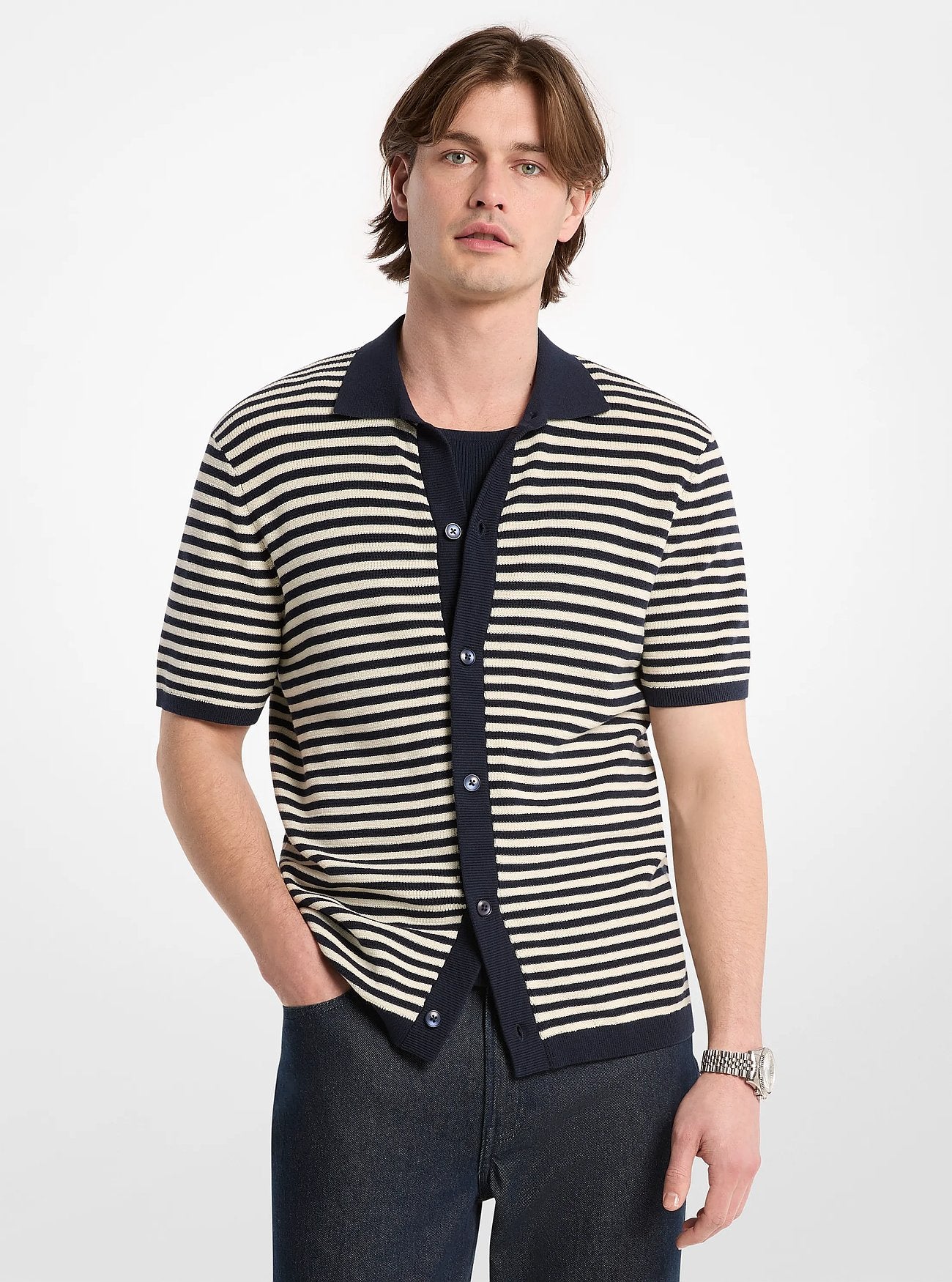 Michael Kors Striped Knit Shirt LT CREAM