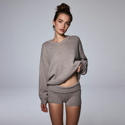 Skims Wool Cashmere Oversized V Neck Sweater Linen
