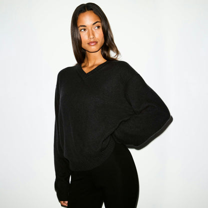 Skims Wool Cashmere Oversized V Neck Sweater Onyx