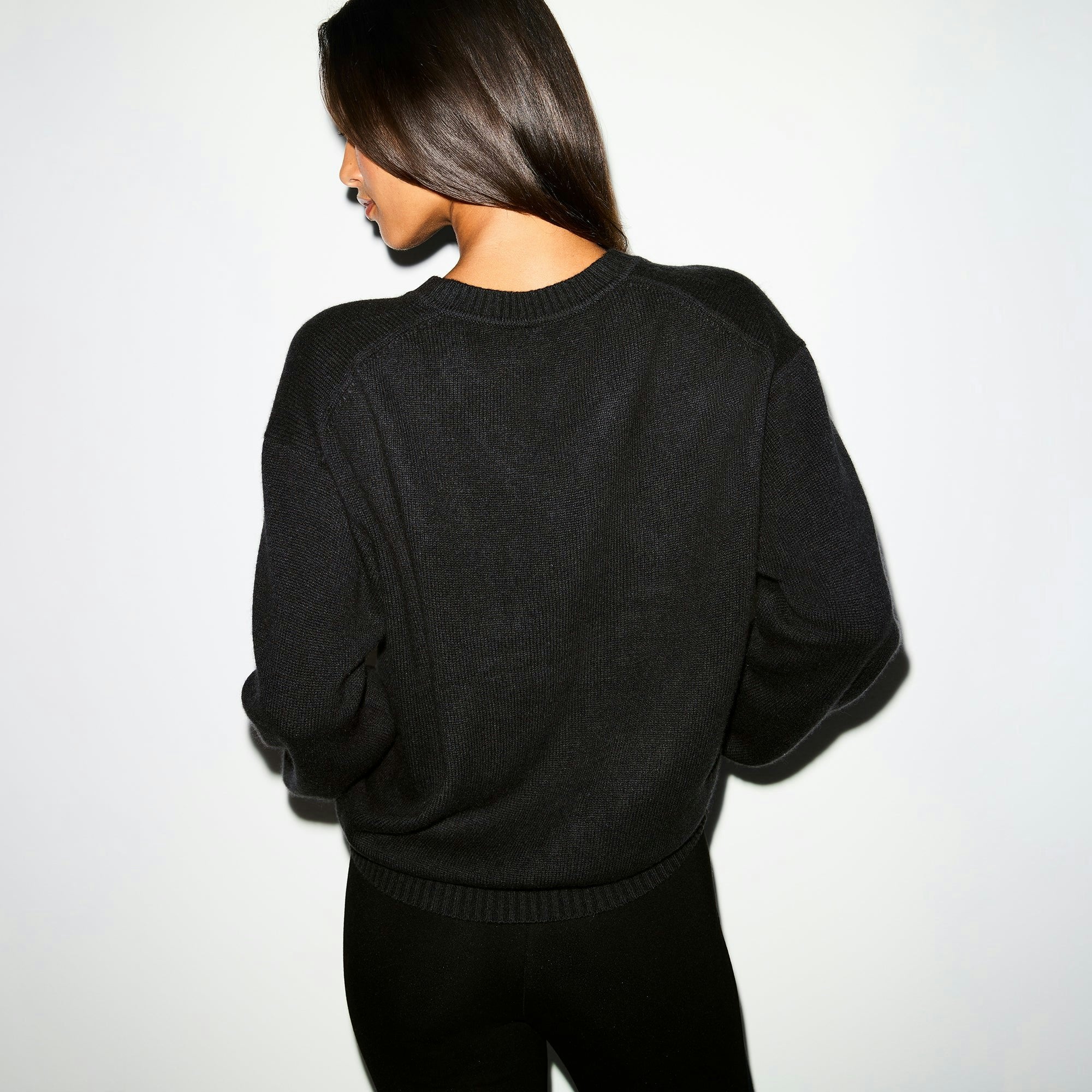 Skims Wool Cashmere Oversized V Neck Sweater Onyx