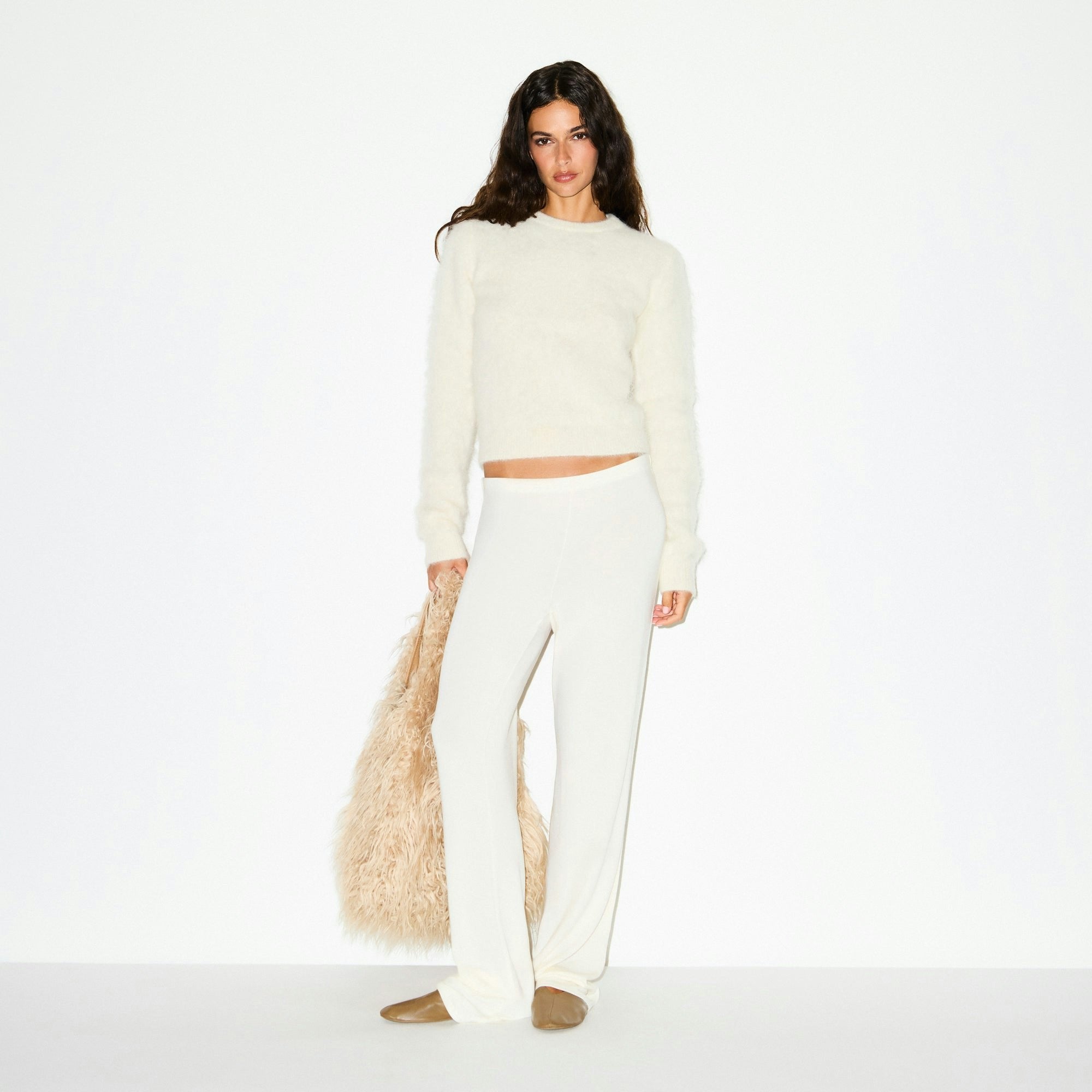 Skims Brushed Alpaca Crewneck Sweater Egret