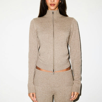 Skims Wool Cashmere Zip Up Mock Neck Sweater Linen