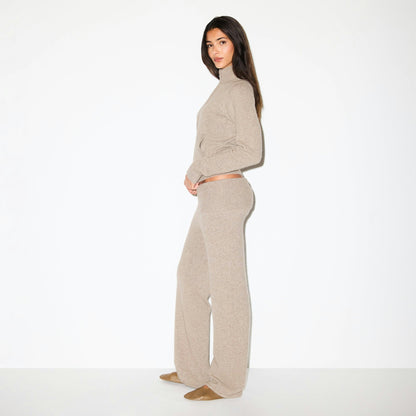 Skims Wool Cashmere Zip Up Mock Neck Sweater Linen