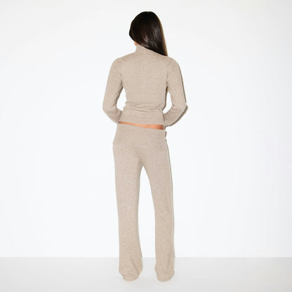Skims Wool Cashmere Zip Up Mock Neck Sweater Linen