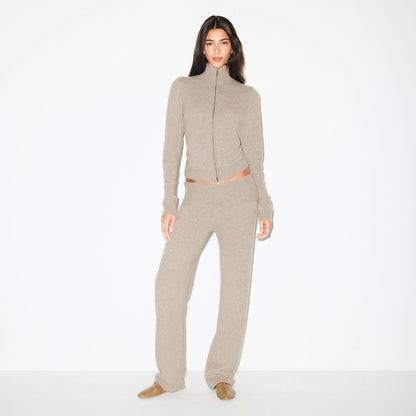 Skims Wool Cashmere Zip Up Mock Neck Sweater Linen