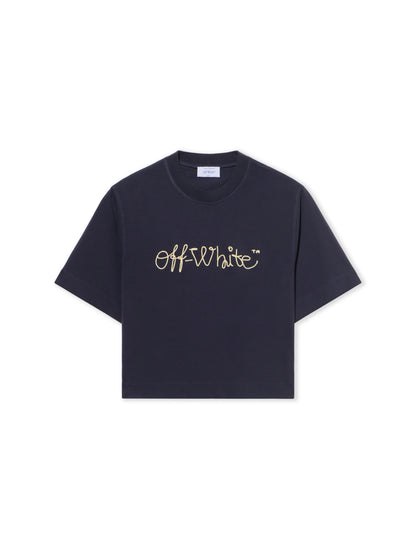 Off-White Embroidered Script Logo Crop Logo Tee Sapphire