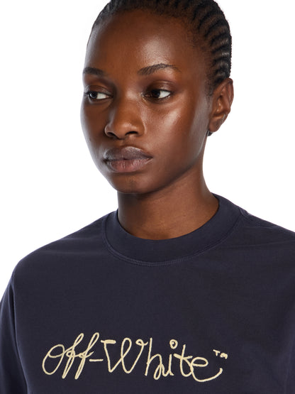 Off-White Embroidered Script Logo Crop Logo Tee Sapphire