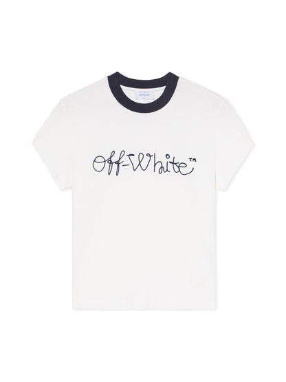 Off-White Embroidered Script Logo Fitted Logo Tee