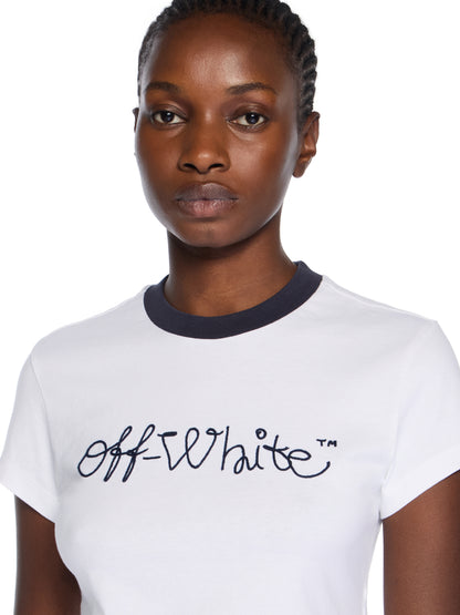 Off-White Embroidered Script Logo Fitted Logo Tee