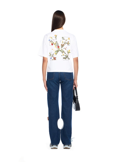 Off-White Embroidered Flowers Boxy Logo Tee
