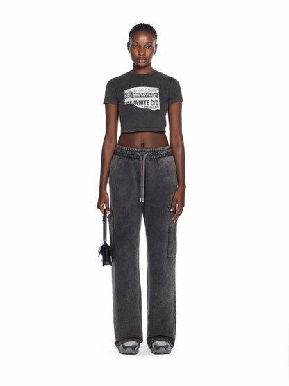 Off-White News Print 90S Crop Logo Tee Black