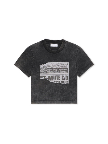 Off-White News Print 90S Crop Logo Tee Black