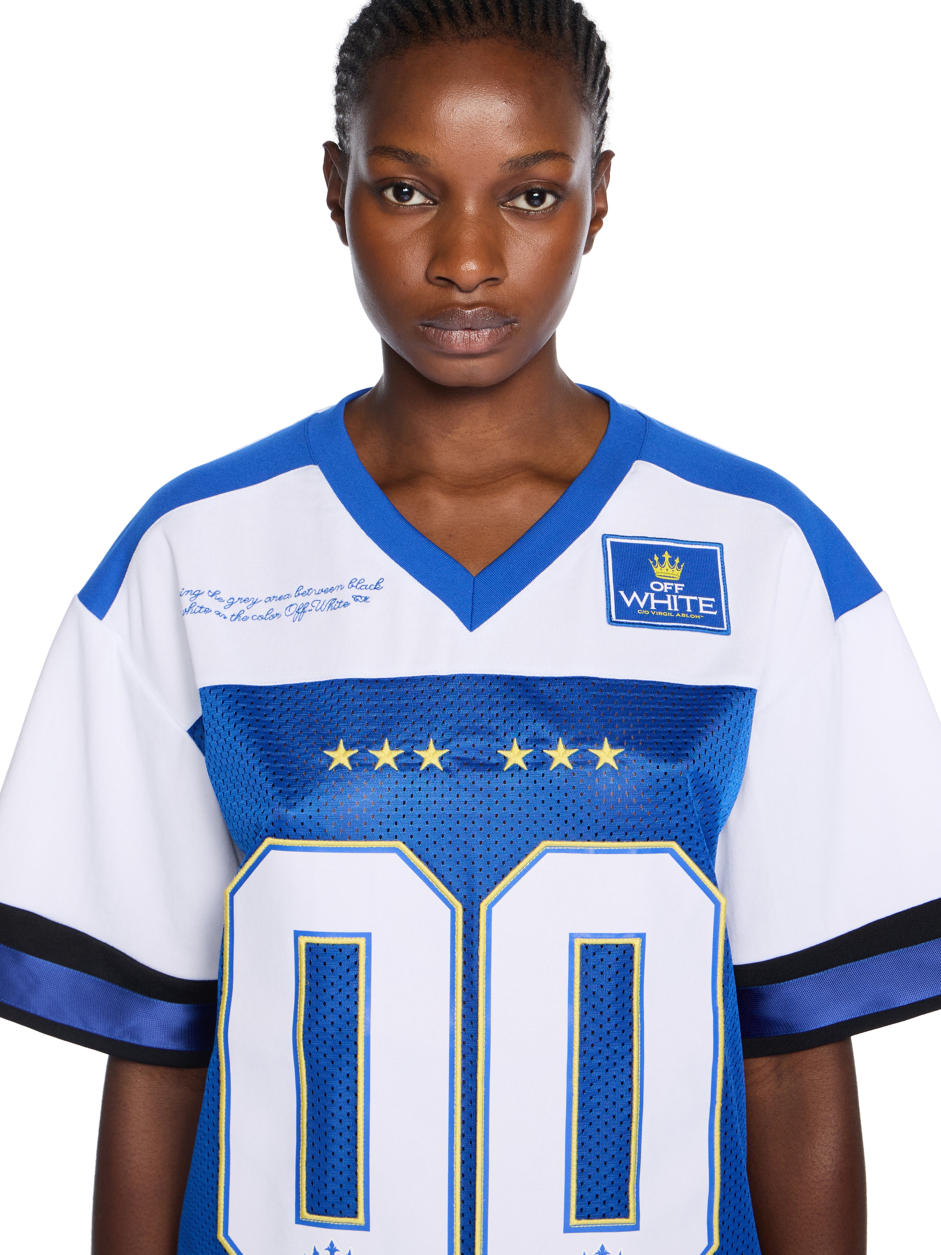 Off-White 00 Royal Mesh Football Logo Tee Blue