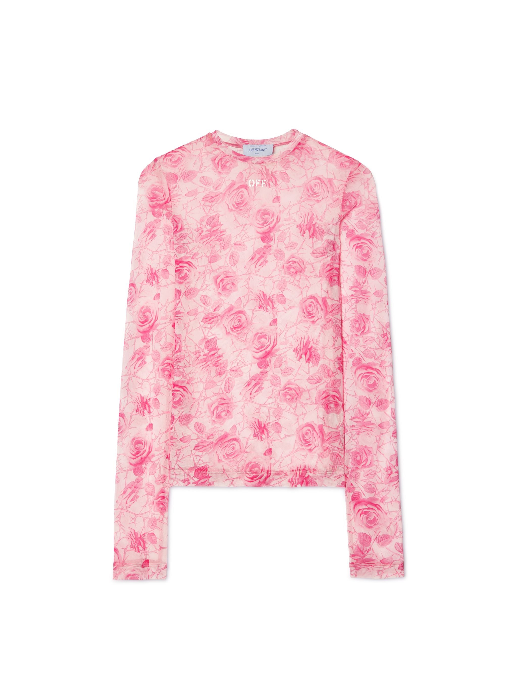 Off-White Off Stamp Roses Mesh Ls Crew Pink