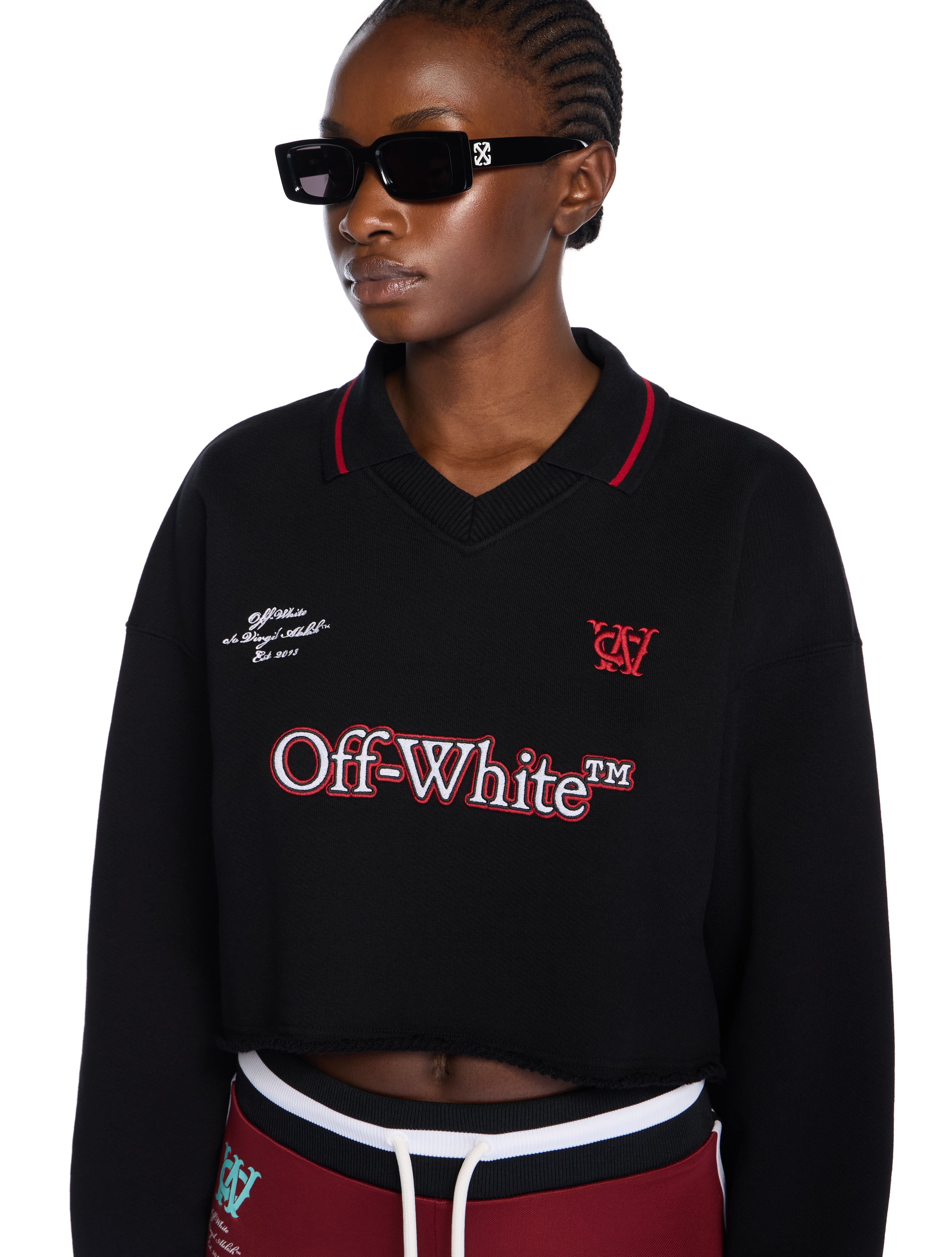 Off-White Sporty Crop Polo Logo Sweatshirt Black