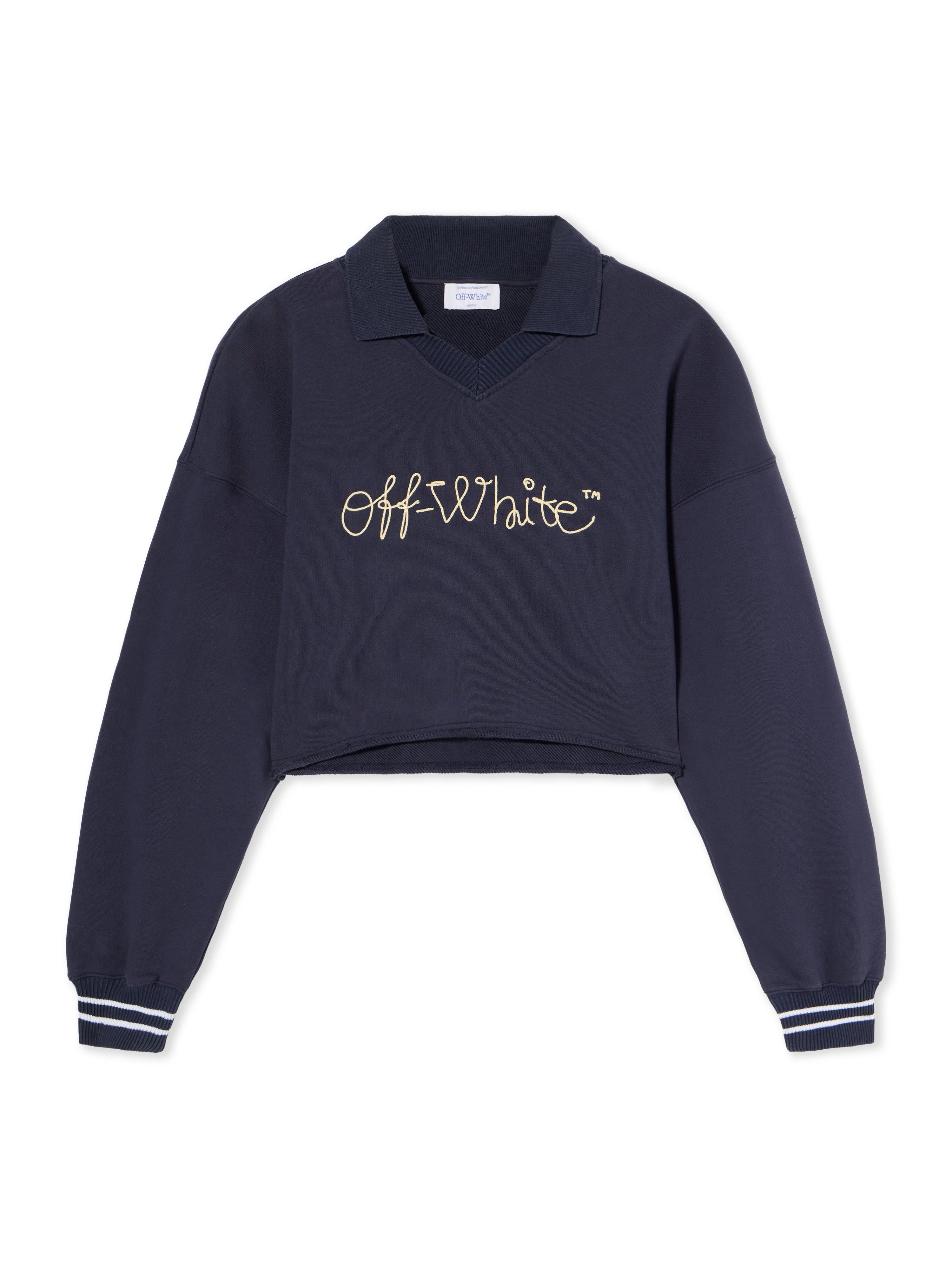 Off-White Embroidered Script Logo Crop Polo Sweater Sapphire