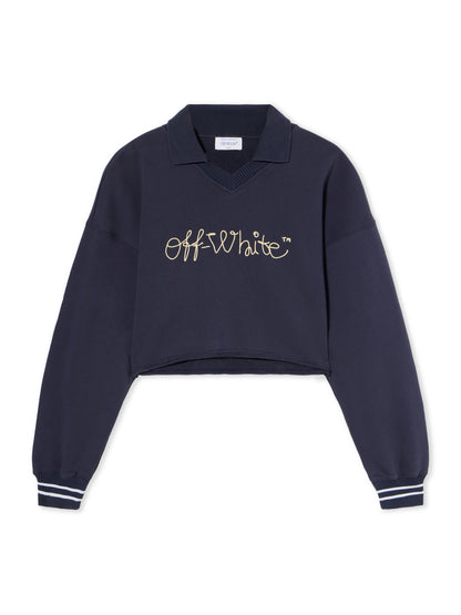 Off-White Embroidered Script Logo Crop Polo Sweater Sapphire