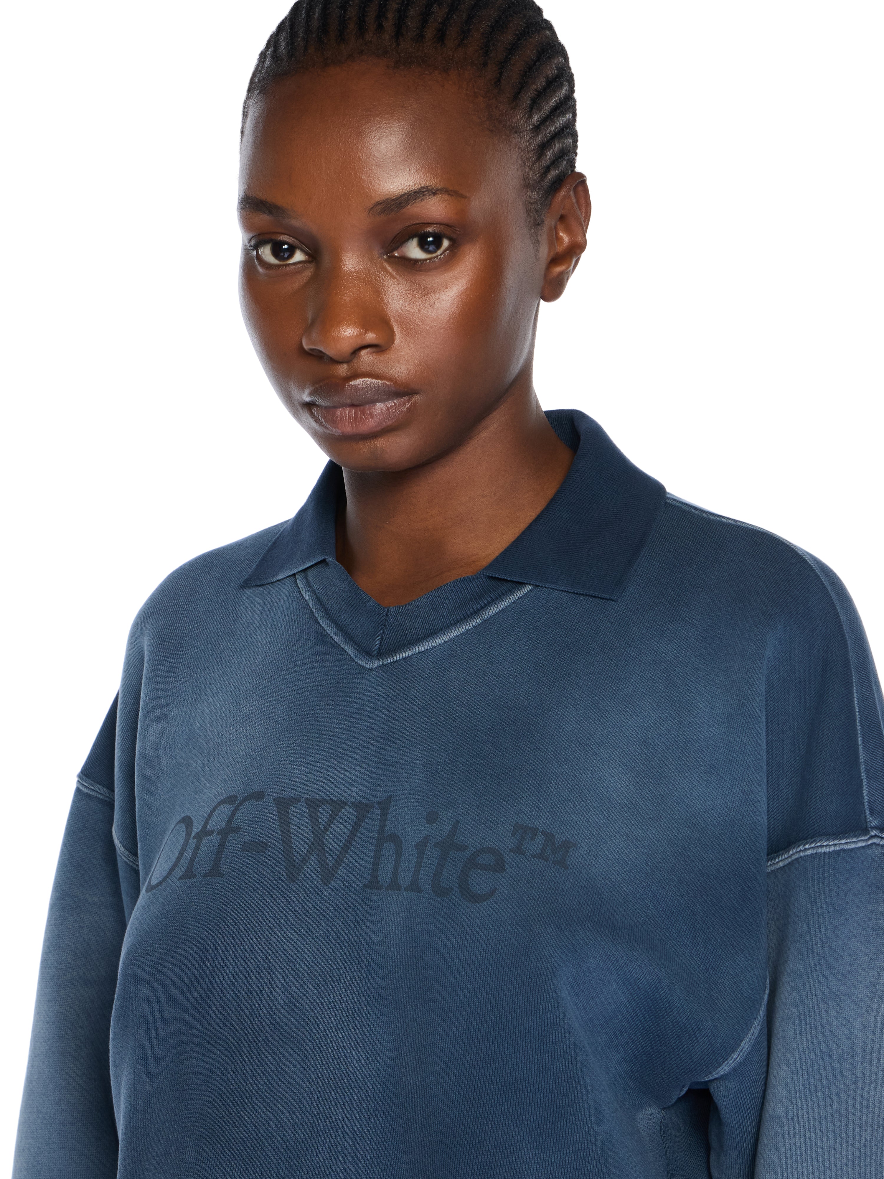 Off-White Laundry Crop Polo Logo Sweatshirt Sapphire