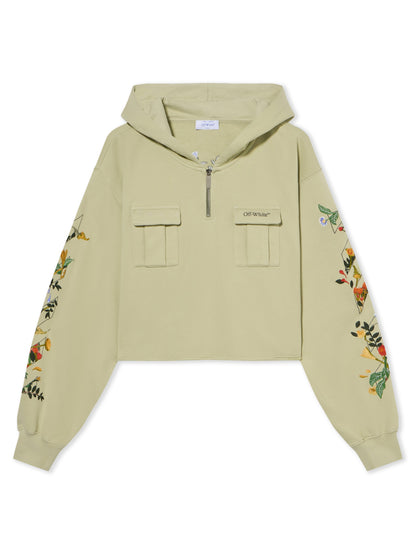 Off-White Bookish Flowers Crop Hoodie Black