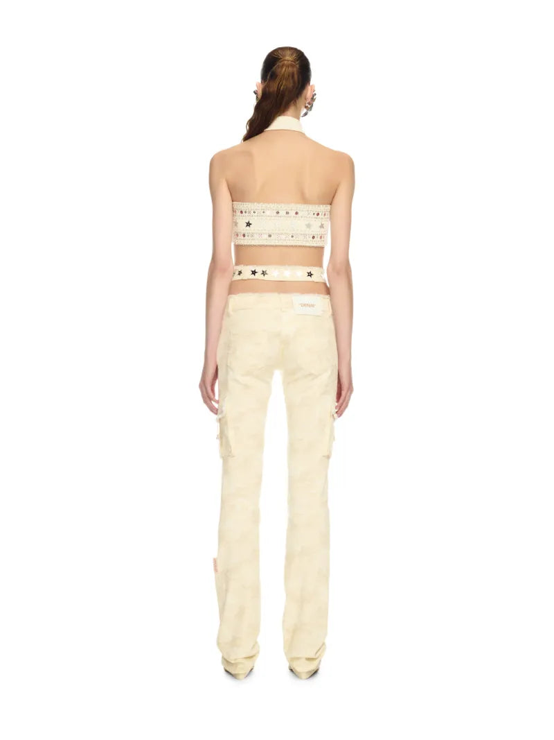Off-White Camou Gab Crossed Belt Pant Cream