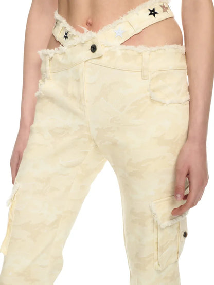 Off-White Camou Gab Crossed Belt Pant Cream