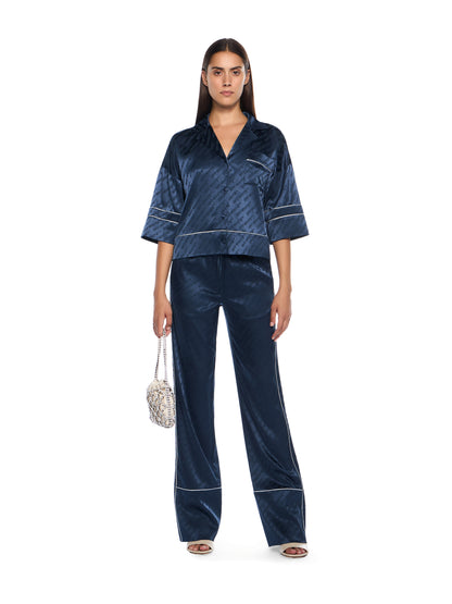 Off-White Jacquard Satin Pajama Pants Blue