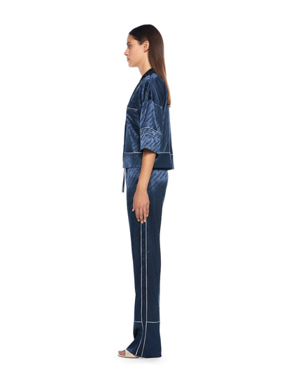 Off-White Jacquard Satin Pajama Pants Blue