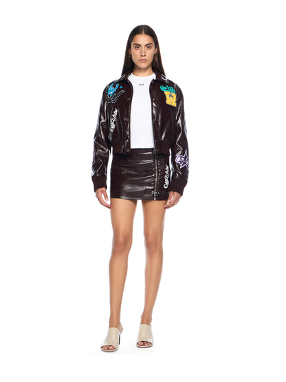 Off-White Crinkle Coated Mini Skirt Plum