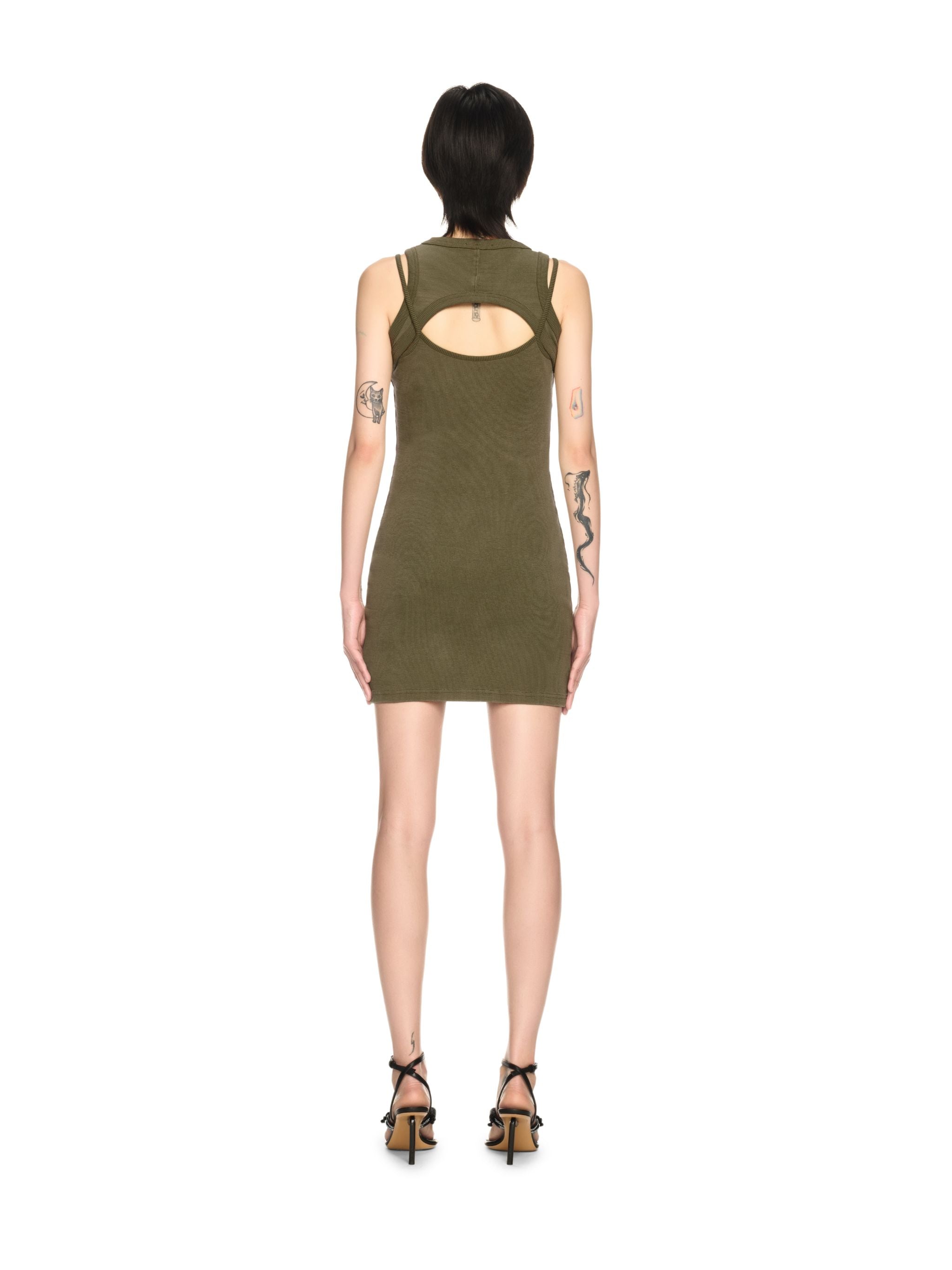 Off-White Off Stamp Rib Cut Out Dress Green