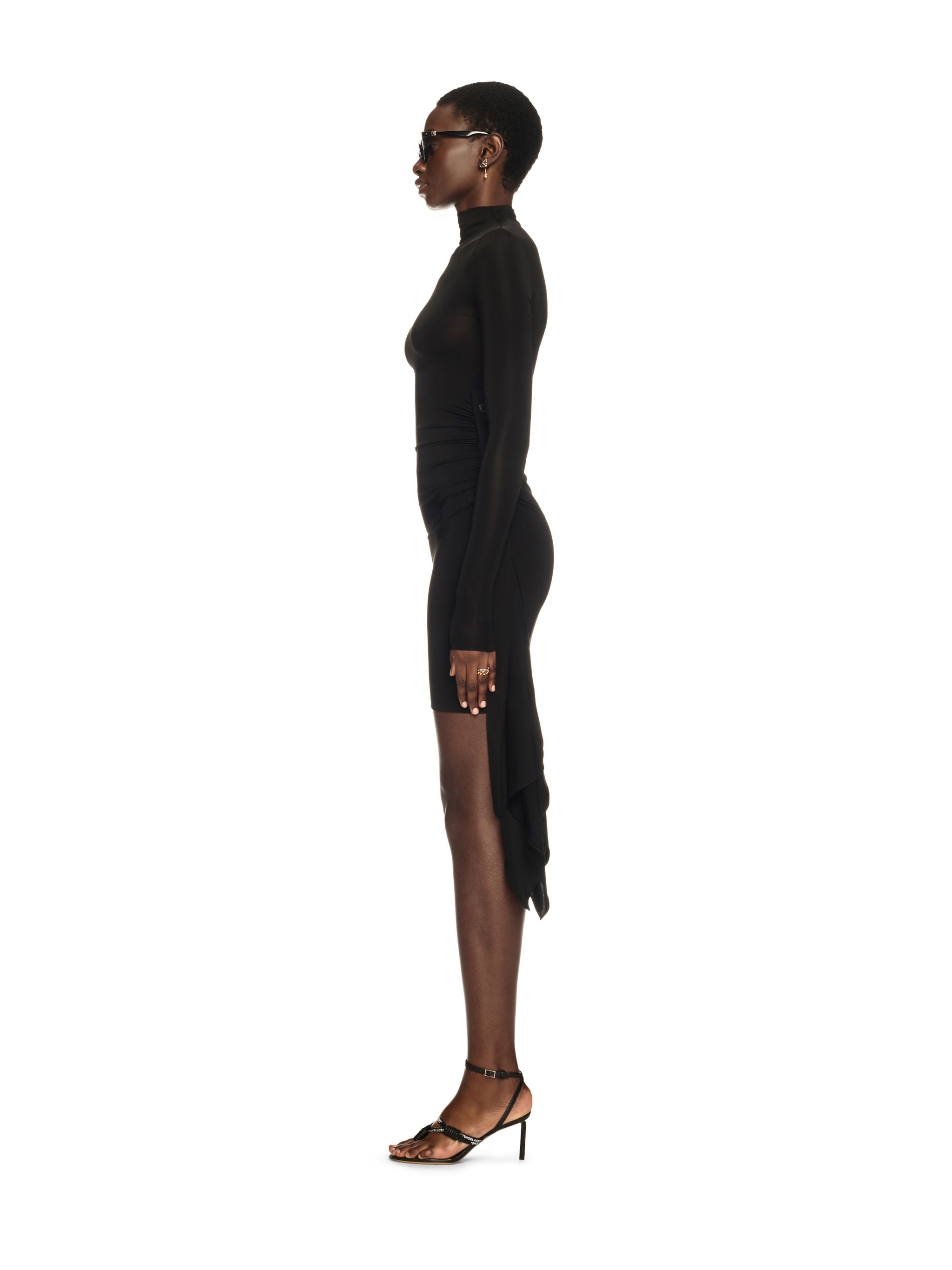 Off-White Sec Skin Draped Mini Dress Ls Black