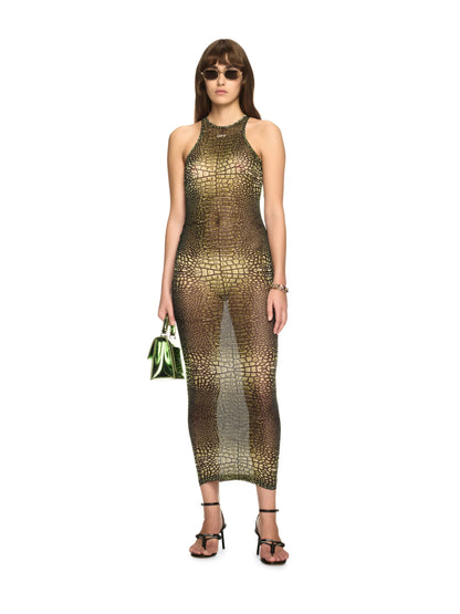 Off-White Croco Mesh Racer Long Dress Green