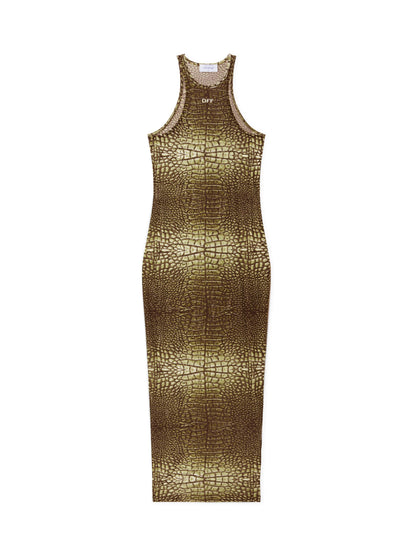 Off-White Croco Mesh Racer Long Dress Green