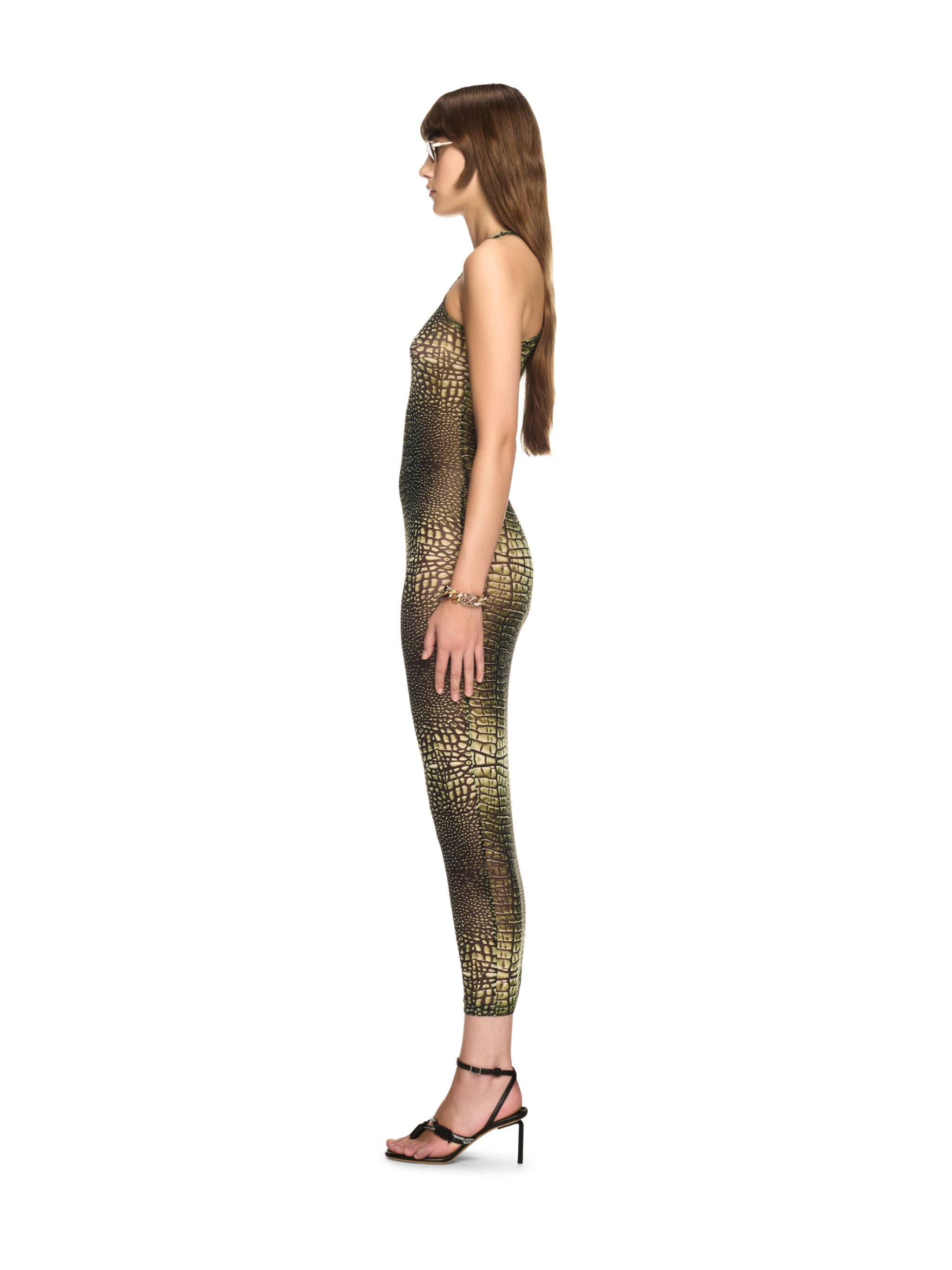 Off-White Croco Mesh Racer Long Dress Green