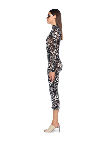 Off-White Multilogo Mesh Gather Midi Dress Black
