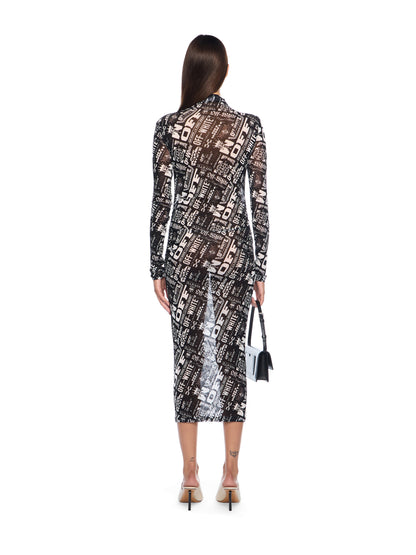 Off-White Multilogo Mesh Gather Midi Dress Black