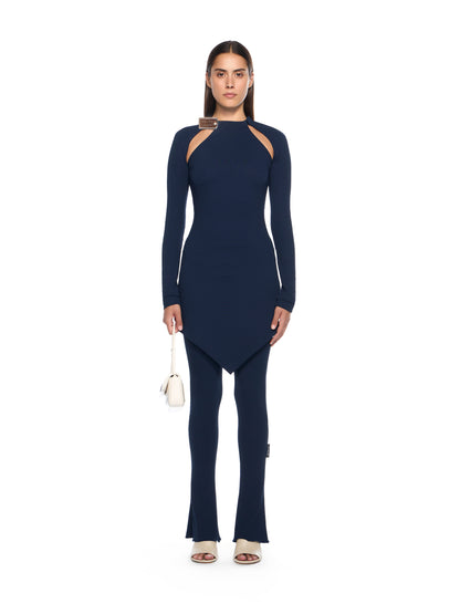 Off-White Heavy Jersey Silver Tie Mini Dress Blue