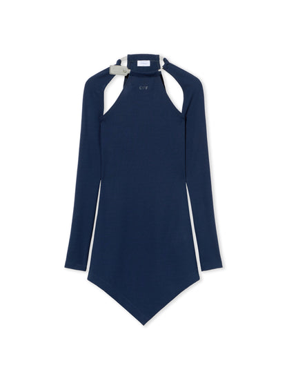 Off-White Heavy Jersey Silver Tie Mini Dress Blue