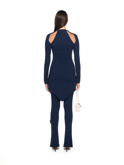 Off-White Heavy Jersey Silver Tie Mini Dress Blue